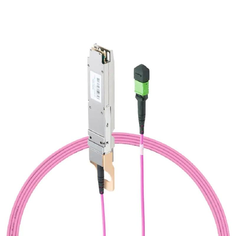 NVIDIA/Mellanox Compatible 800GBASE-2xSR4/SR8 OSFP Finned Top PAM4 850nm 100m DOM IB and Ethernet Liquid/Immersion Cooling Transceiver for MMF with 5m Dual MPO-12/APC OM4 Erika Violet/Magenta Female Type A Pigtails SFPS