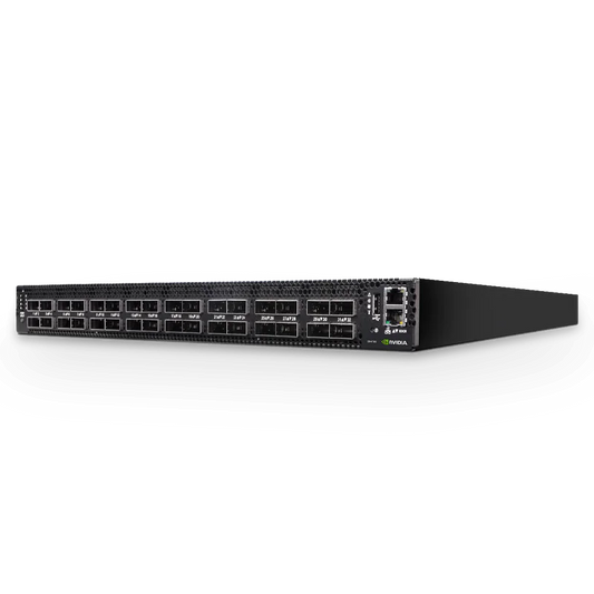 NVIDIA MSN4700-WS2FC Spectrum-3 based 400GbE 1U Open Ethernet Switch with Cumulus Linux, 32 QSFPDD ports, 2 Power Supplies (AC), x86 CPU, standard depth, P2C airflow, Rail Kit, with 5-year Service SFPS